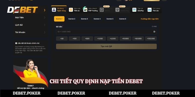 Chi tiết quy định nạp tiền Debet